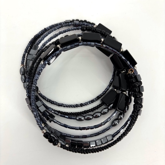 Hematite, Black Onyx, and Bead Wired Wrap Around Bracelet - Picture 3 of 10